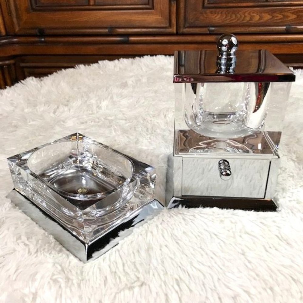 Springs Palace Finesse Swing Door Storage Unit + Soap Dish Lucite Metal Set